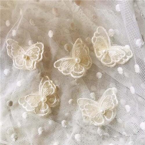 Butterfly Lace Applique 15PCS Ivory Beige Beaded Organza Embroidery Patches for Clothes Dress Skirt Bag Sweater 3x4cm L14F19