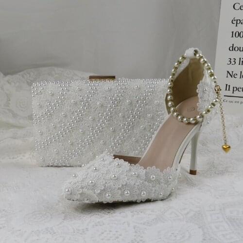 White Lace Flower Party Shoes Pointed Toe Thin Heel Wedding Shoe Summer Sandal 7cm/9cm High Heel Women Party Shoes Ankle Strap