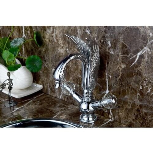 Free shipping single hole single hole Double Crystal Knobs bathroom basin swan faucet mixer tap