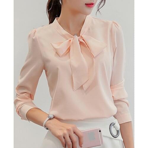 Spring Summer Blouse Women Long Sleeve Shirts Leisure Chiffon Office Tops