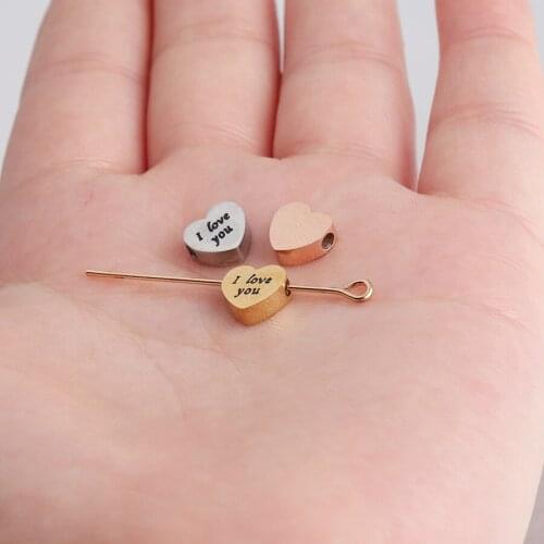 20pcs/lot stainless steel I love you Charms bead for Jewelry DIY Making gold silver color heart Beads Spacer Bead for necklace