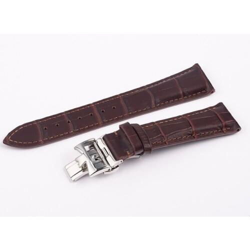 OBLVLO VM Series Black And Brown Genuine Calfskin Leather Strap Push Button Hidden Clasp Butterfly buckle Strap Width 22mm