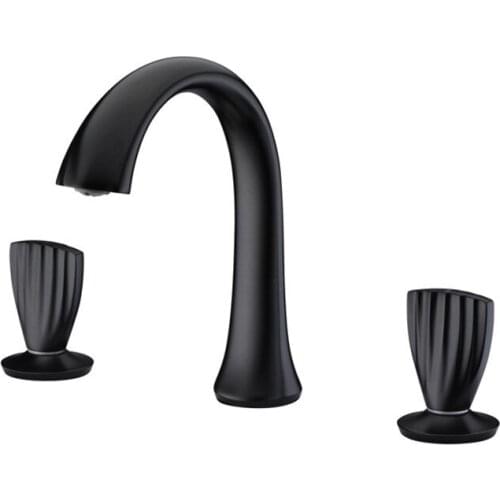 Black Brass Double Handle Bathroom Sink Faucet Hot Cold Basin Faucet Mix Tap Three holes Bathroom Faucets-High quality material