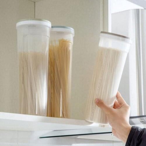 Cylinder Shaped Noodle Container Spaghetti Canister Cereal Crisper Grain Box With Locking Lid Food Storage Container Home Storag