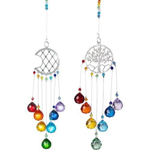 Crystal Iron Ring Prisms Hanging Rainbow Maker Pendant Home Garden Wind Chimes Home Decor