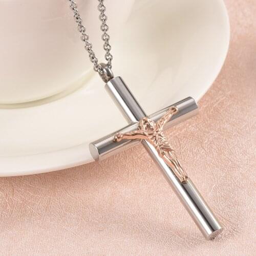 IJD9877 New Arrive High Polished 316L Stainless Steel Jesus Cross Memorial Urn Jewelry Mens Keepsake Cremation Pendant Necklace