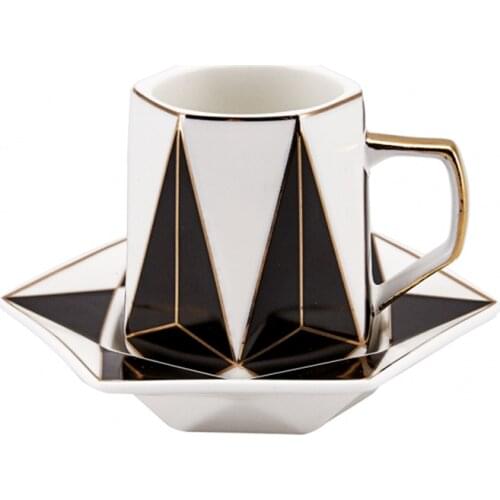 Karaca Hexagon 6 Person Coffee Cup Set Turkish Coffee Espresso 6 Coffee Cups + 6 Saucers Made in Turkey %100 Original