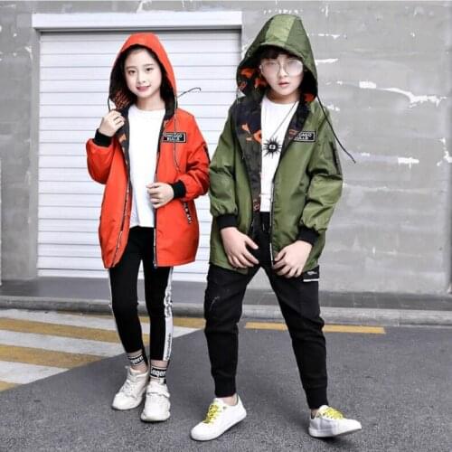 Spring 4-14Y Children Outwear Wear Both Sides Hooded Jacket For Boys Casual Camouflage Windproof Boys Coat Kids Clothes Tops