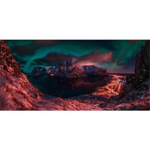 Lofoten Norway winter clouds ports starry night lightsisland mountain snowy peak fjord Home Decoration Canvas Poster