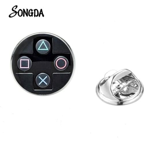 Fashion Video Game Controller Brooch High Quality Stainless Steel Controller Gamepad Cabochon Brooches Clothes Badge Pin