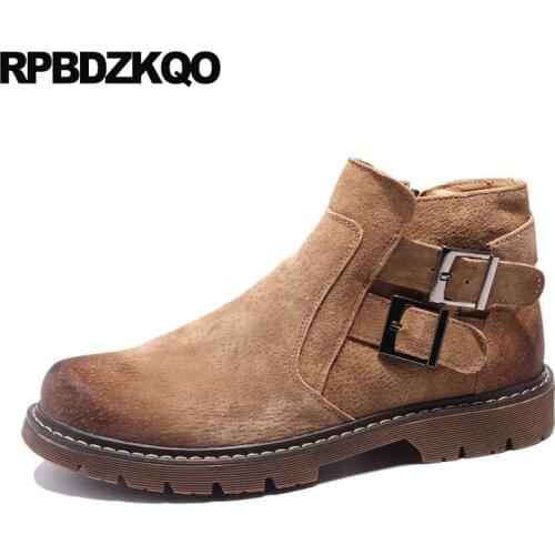 Men suede metalic green flat brogue zipper fur booties chelsea winter embellished vintage motorcycle boots shoes brown slip on