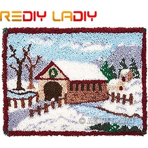 Latch Hook Rug Kit Make Your Own Rug Winter Scenery Crocheting Cushion DIY Carpet Rug Acrylic Yarn Printed Canvas Hobby & Crafts