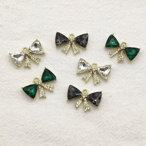 New Arrival! 13x18mm 50pcs Crystal Rhinestone Bows Charm For Handmade Necklace Earring DIY Parts Jewelry Findings & Components