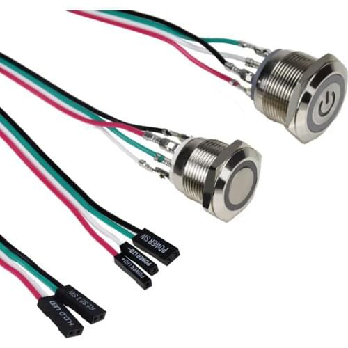 PC Host Start Restart LED Metal Button Switch PC DIY 12mm 16mm 19mm 22mm With 60cm Motherboard Cable PC Power Switch