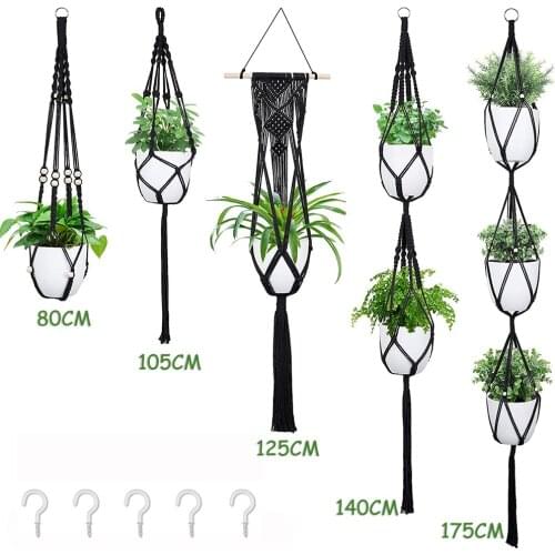 5 Style Black Macrame Plant Hanger Indoor Outdoor Hanging Planters Handmade Hanging Plant Holder Basket Stand Decorative Flower