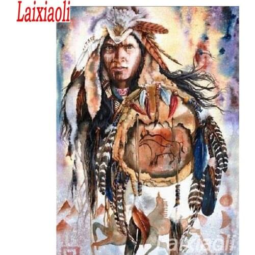Full square round Diamond Painting Native Indian man feather DIY 3D Diamond Embroidery Cross Stitch Mosaic 5d Picture by Numbers