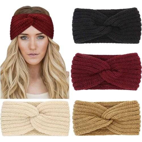 New Fashion Women Winter Headband Woolen Knitting Headbands Knitted Elastic Cross Knot Head Band Headwear Girls Hair Accessories