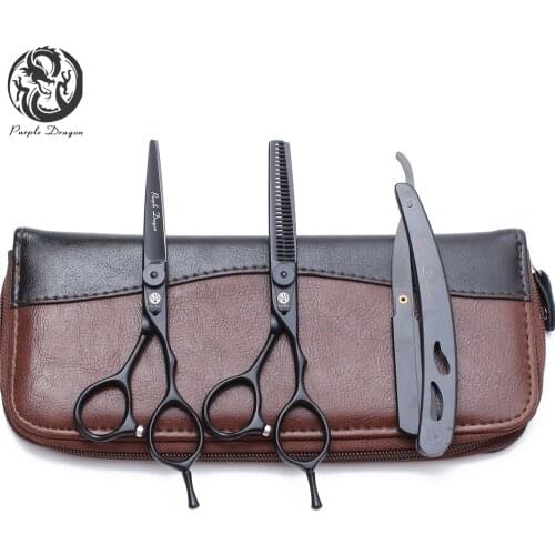 5.5" 16cm 440C Purple Dragon Brand Professional Hairdressers Scissors Black Cutting Shears Thinning Scissors Hair Scissor Z9015