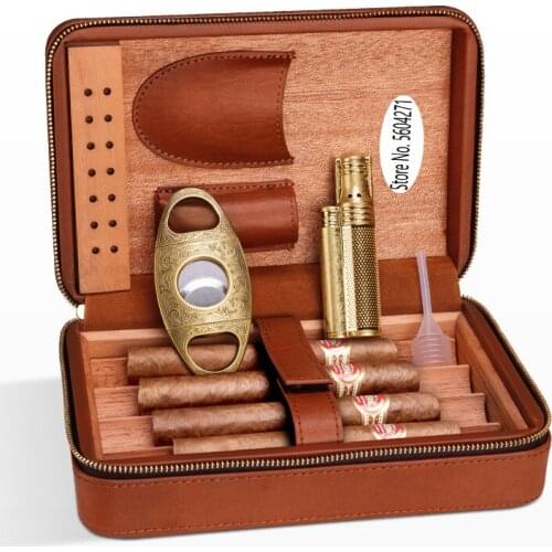 Luxury Portable Leather Humidor Cabinet Storage Box cigar(hold 4pcs)