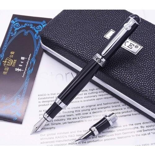 Duke D2 Metal Black Fountain Pen Medium Nib with 1pc Calligraphy Fude/Bent Nib Interchangeable Writing Set for Painting Practice