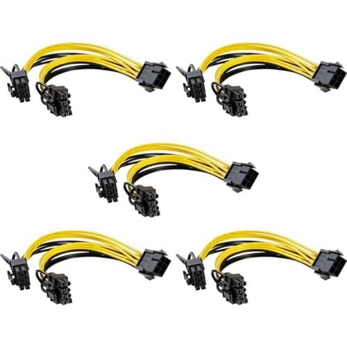 GPU Power Cord 6-Pin To Dual 2Pin+6Pin Copper Tinned Power Cord Is Suitable For GPU With 8-Pin And 6-Pin Connectors,5PCS