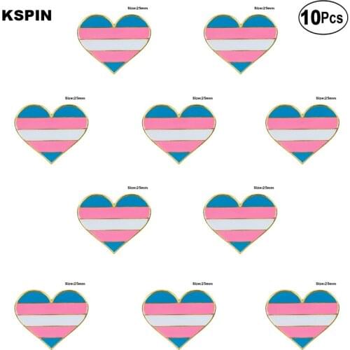 Transgender Pride Heart Shape Lapel Pin Flag badge Brooch Pins Badges 10Pcs a Lot