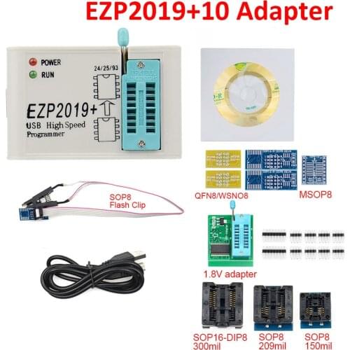 Newest EZP2019 High-Speed USB SPI Programmer EZP 2019 Support24 25 93 EEPROM Flash BIOS Chip Full Set with 10 Adapters