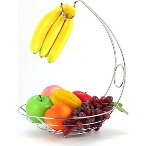 Iron Banana Hanger Tree Holder Fruit Storage Bowl Basket Stand Hook Grapes Storage
