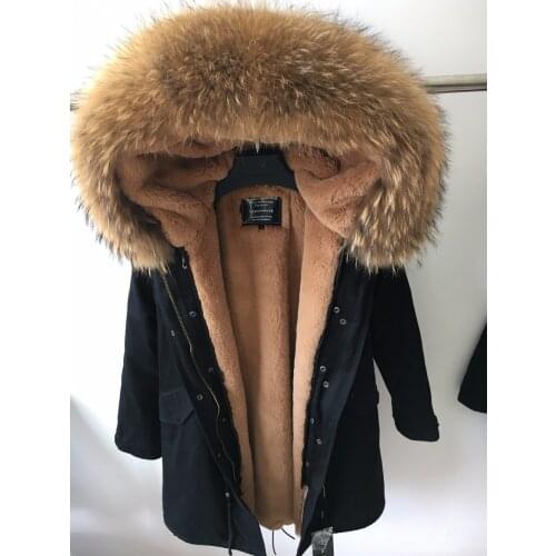 Womens Camouflage Large color raccoon fur hooded coat parkas outwear long detachable lining winter jacket brand style