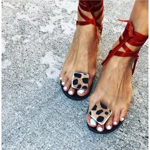 2020 Women Summer Flat Sandals Sexy Leopard Print Handmade Open Toe Sandals Flip-Flops Plus Size