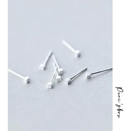 925 Sterling Sliver Tiny Cube Stud Earrings Women Dainty Square Small Stud Earrings Cute Mini Minimalist Earrings Girls Bijoux