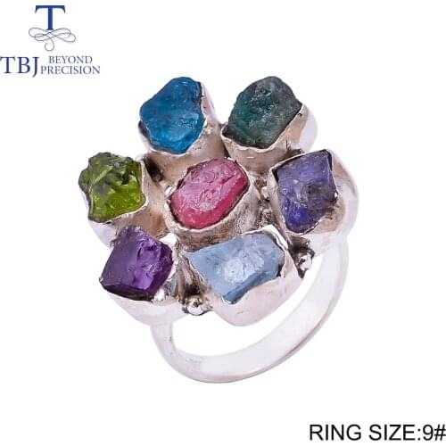 Handmade mix gemstone Big Ring 925 sterling silver fine jewelry ruby emerald amethyst different kinds gemstones Ring for women