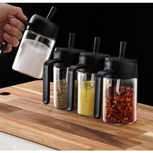 1PC Condiment Jar Spoon Sealed Jar Storage Tank Coffee Beans Tank Kitchen Supplies Sugar Storage Bottle Tea Box Seasoning Glass