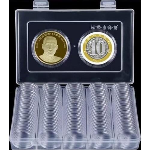 100PCS 25/27/35mm Clear Plastic Adjustable Round Coin Collection Cases Medals Capsules Container with Foam Gasket Storage Box