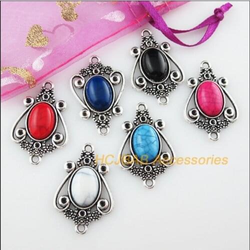 12 New Crown Mixed Charms Connectors Stone Tibetan Silver Pendant 21x33mm