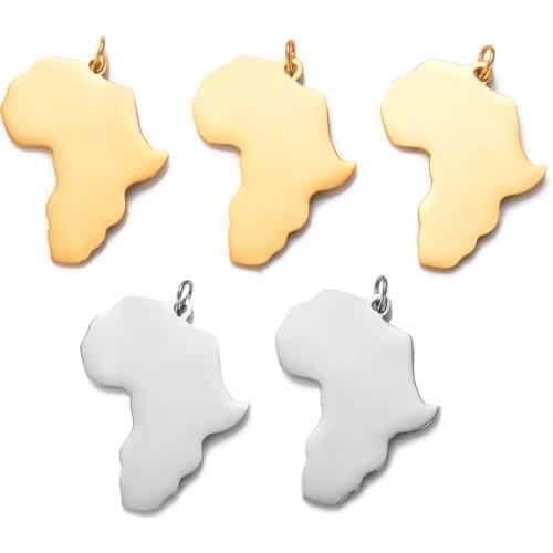 5Pcs Stainless Steel Fashion Africa Map Pendant Charm DIY Jewelry Making Necklace For Women Men Wholesale