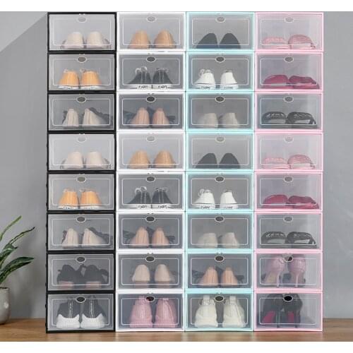 6Pcs Transparent Shoes Storage Boxes Stackable Acrylic PP Storage Organizer Drawers