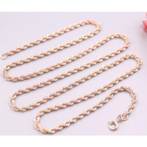 Free Shipping Real 18K Rose Gold Necklace Woman Luck Hollow Rope Chain Necklace 2.8mmW