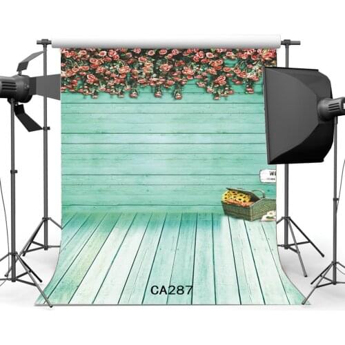 Seamless Photography Backdrops Fresh Flower Vine Turquoise Stripe Wood Floor Portraits Photo Backgrounds CA287