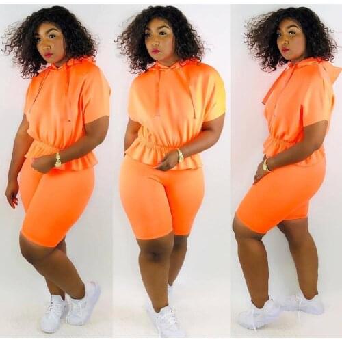 BKLD 2 Piece Set Women Summer Clothes For Women Matching Sets Short Sleeve Hooded Ruffles Tops and Shorts Women Outfits Neon Set