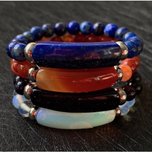 Natural Stone Bracelets Pink Quartz Red Agates Opal Lapis Fluorite Amethysts Rectangle Bar Charm Purple Crystal Bracelet Healing