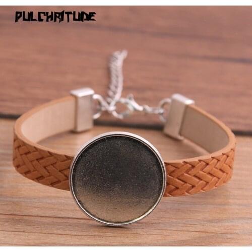 1pcs 7 Color PU Bangles Ancient Silver Color Base Setting Cuff Blank Trays Fit 25mm Glass Cabochon DIY Bracelet Jewelry Making