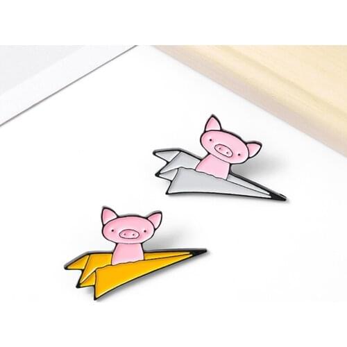 Airplane Collar Paint Dripping Brooch Animals Brooches Badges Pig Paper Cute Enamel Lapel Cute Fashion Cartoon Little Pink Metal