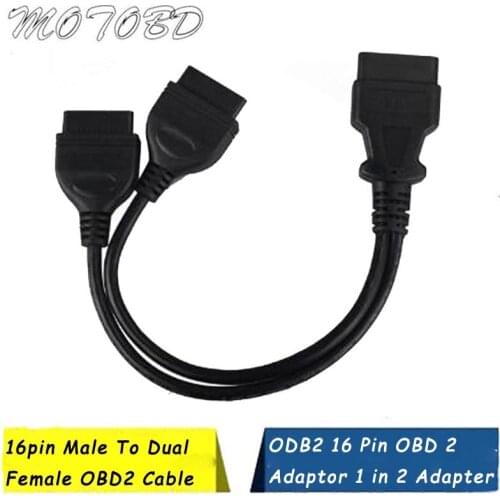 Dual Female Y Splitter Straight 16Pin OBD 2 Extender ODB OBD2 Cable 16 Pin Male To Female Round OBD II Extension Connector