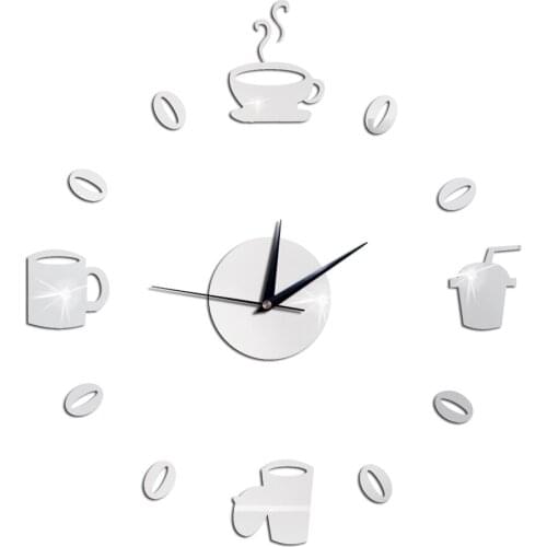 GZ119 Coffee Mirror Wall Clock 3D Silent Quartz Clock Reloj Pared 3 d