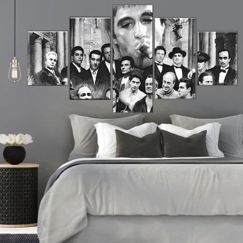 HD Prints Retro Canvas Painting 5 Pieces Godfather Goodfellas Scarface Sopranos Modular Movie Poster Picture Decor Room Wall Art