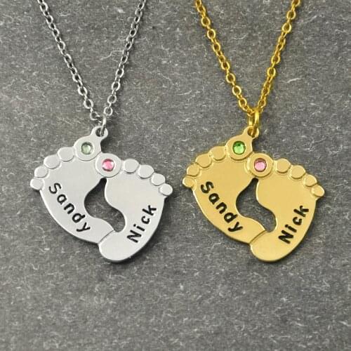 Personalized Feet Name Necklace with Birthstone,New Arrival Long Birthston, Baby Feet Necklace,Name Necklace