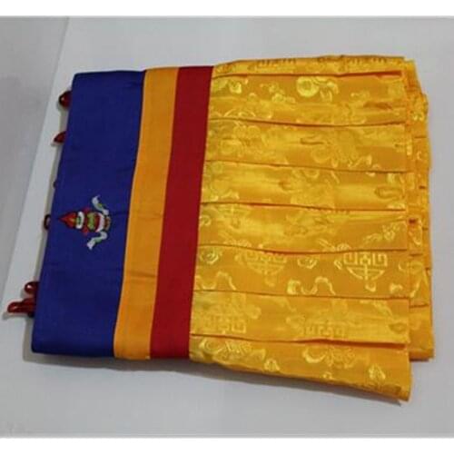 Exquisite Nepal Embroidery Eight Auspicious Symbols Streamer High-end Yellow Satin Tibetan Buddhist Decorative Valance 5 Meters