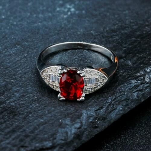 925 Sterling Silver Diamond Ring AAA Shine Ruby Zircon Oval Wedding Ring 6x8MM Gemstone Rings for Women
