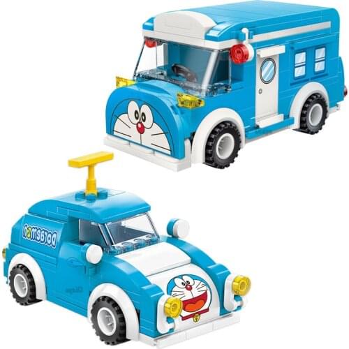New Doraemon series mini bus cartoon car model building blocks puzzle assembly children toy gift